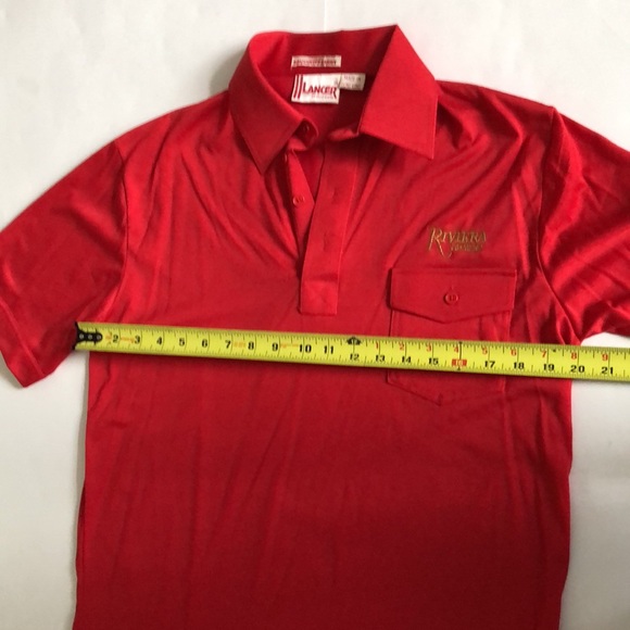 Lancer M Red Polo collar short sleeve Vintage Pocket split hem Excellent Conditi - Picture 2 of 9